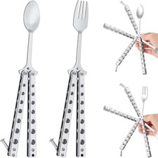 2-teiliges Butterfly Gabel und Löffel Set Tactical Klappbar Edelstahl Spork