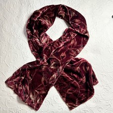Vintage 90s Cejon burgundy boho Velvet Leaf Print Scarf Womens Gold Rayon Indian