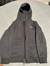 Under Armour Zip Up Jacket Youth Medium Black ColdGear Hooded Pockets