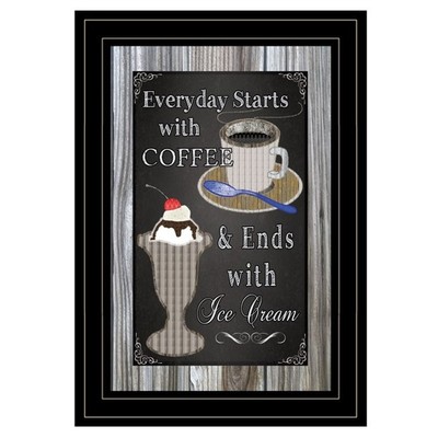 Wall Art Decor ''Everyday Starts with Coffee'' Chalkboard framed Framed Print 15''