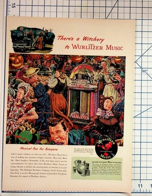 Vintage 1940s Wurlitzer Jukebox Halloween Party Music Magazine Ad Ephemera