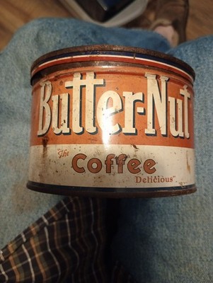 Vintage BUTTER-NUT COFFEE Tin Can 1lb One Pound Drip Grind w/ Metal Lid