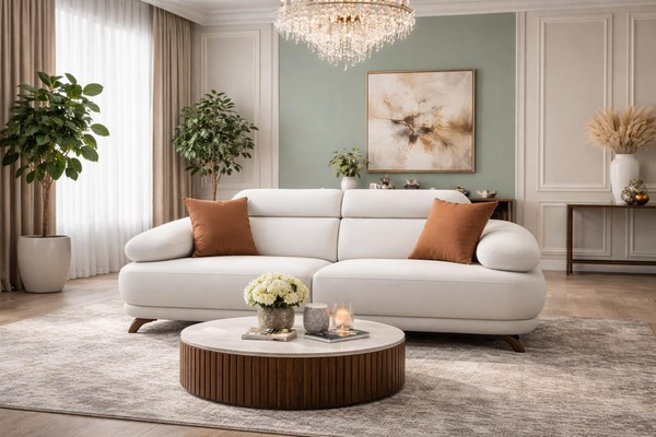 Elegante Wohnzimmer Polstercouch Stilvoller 3-Sitzer Textilsofa-image