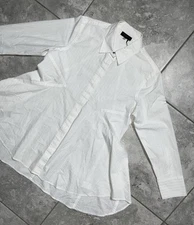 Donna Karan Woven Button Long Sleeve High Low A Line Peplum Tunic Shirt White L