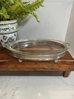 Vintage Pyrex Oval Glass Casserole for Oven Use with Silver Metal Holder