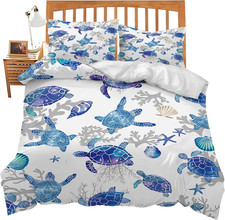 Sea Turtle Bedding Set Ocean Coastal Theme Comforter Set Nautical Duvet Cover Be