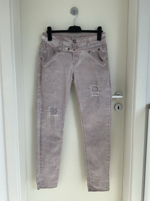 TREDY Damen Jeans Gr. 40 Flieder Spitze Knöpfe Details Stretch Baumwollmischung 