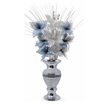 Zick Zack Vase mit dekorativen Blumen 65 cm Luxus Wohndeko Herzstück Ornament