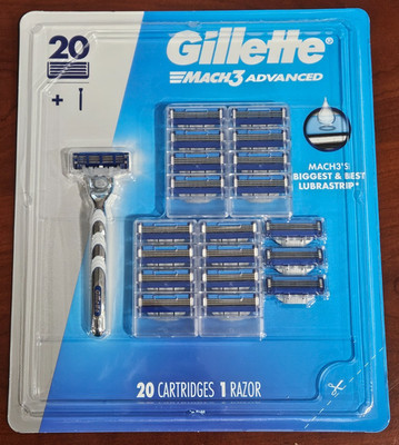 20 Gillette Mach3 Advanced Razor Blade Refill Cartridges Pack Mach 3 + 1 Razor
