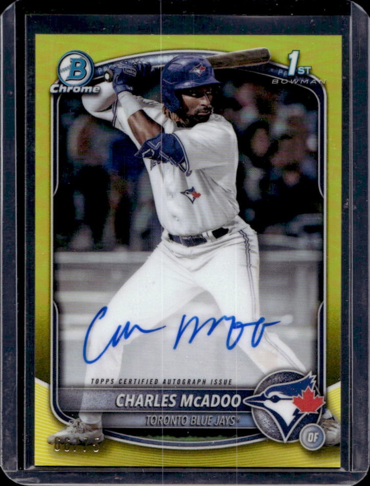 2025 Bowman Charles McAdoo Chrome Auto Yellow Refractor 1st #/75 Blue Jays