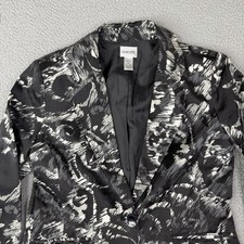 Chicos Silk Cotton Black White Blazer Jacket Abstract Lined Size 1 Medium 