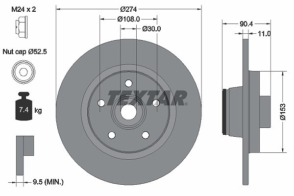 2X Textar Bremsscheibe Hinterachse U.A. FüR MERCEDES-BENZ, Nissan, Renault-image