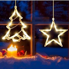TRIXES Light Up Star and Christmas Tree - 2PC Festive Wall Hanging Decor