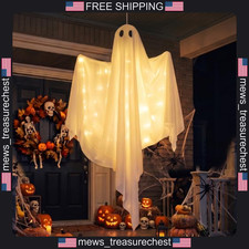 Halloween Ghost Hanging Decor with 8 Light Modes, 47 Inch, Poseable Fabric