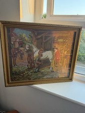 Vintage mittelgro&szlig;er gerahmter Wandteppich Nadelspitze Wandkunst - verzierter Schuldrahmen