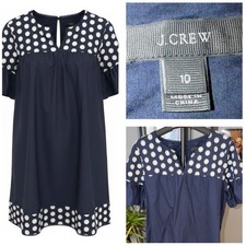 J.Crew Embroidered Polka Dot Shift Dress Pom Trim Preppy Quiet Luxury Size 10