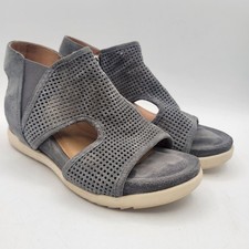 Sofft Shandi Sandals Gray Suede Open Toe Strappy Comfort Wedge Side Zip Womens 8
