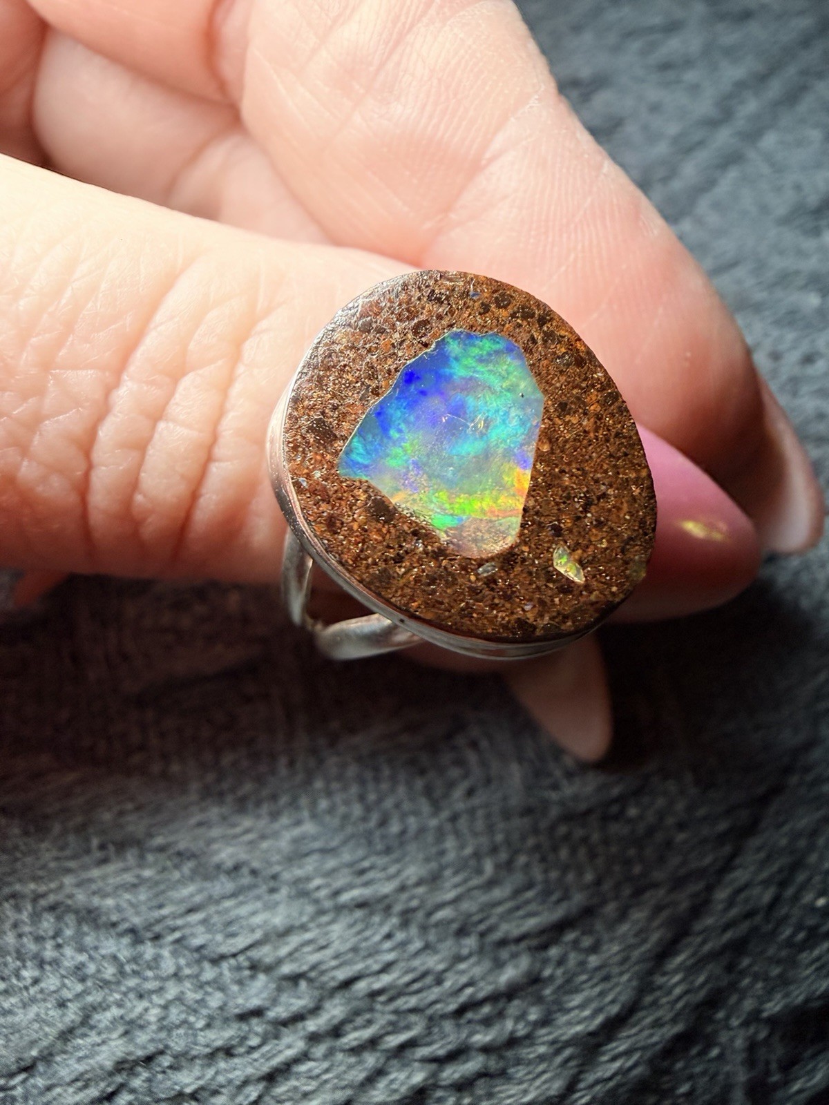 Solid Australian Boulder Opal Ring 925 Silver Siz… - image 20