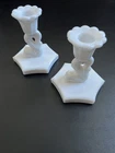 Vintage Pair of Westmoreland Milk Glass Dolphin Koi Fish Candle Holder