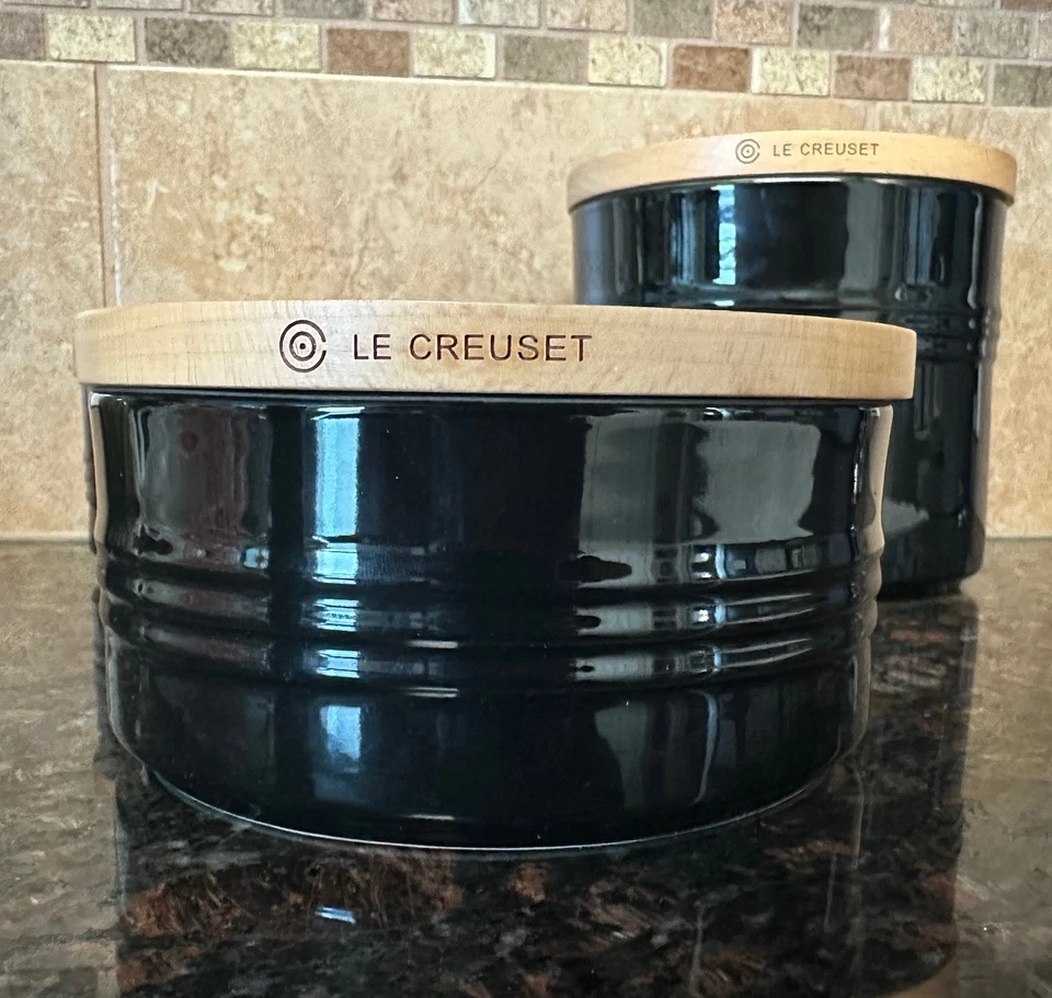 Juego de 3 contenedores apilables negros con tapa de madera Le Creuset nuevos sin caja Foto 4 de 4