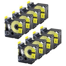 8PC 3/4'' Dymo Rhino 5000 Black on Yellow IND Vinyl Industrial Label Tape A18433