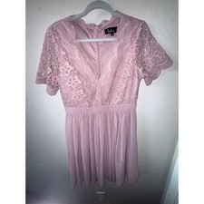 Lulus Dress Womens L Pink Fit And Flare Scalloped Lace Elegant Feminine Romantic
