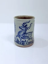 R & B Diebboll Washington MI Stoneware Cobalt Blue Deer Coffee Mug Signed