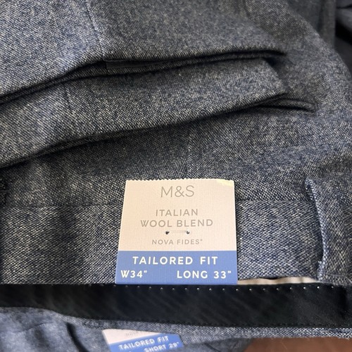 Marks and spencer M&S Mens Tailored Fit Wool Rich Tweed FLANNEL Trousers blue - Picture 7 of 10