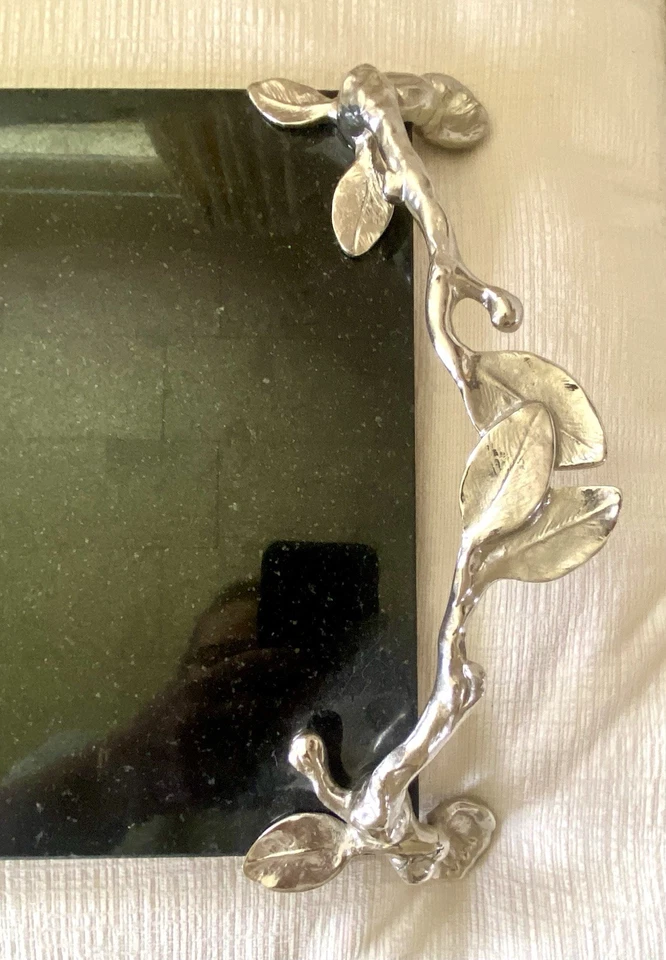 Michael Aram Sleepy Hollow Black Marble Cheese Board With Silver Leaves - Image 3 of 4