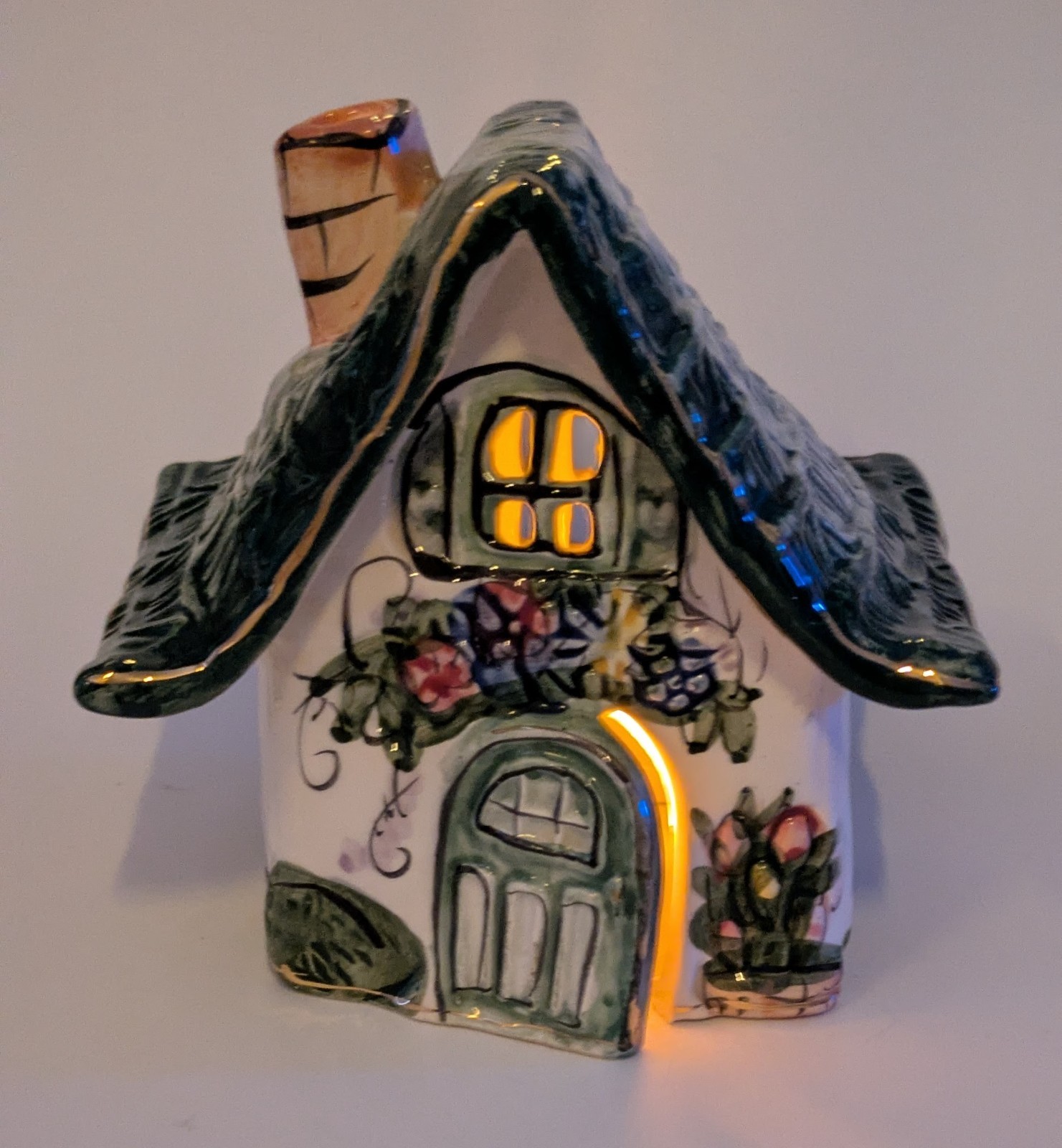 Blue Sky Clayworks Floral Cottage Tea Light Holder 2000 Signed Heather Goldminc