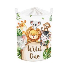45L Large White Jungle Animals Elephant Kid Laundry Hamper with Handle Collap...