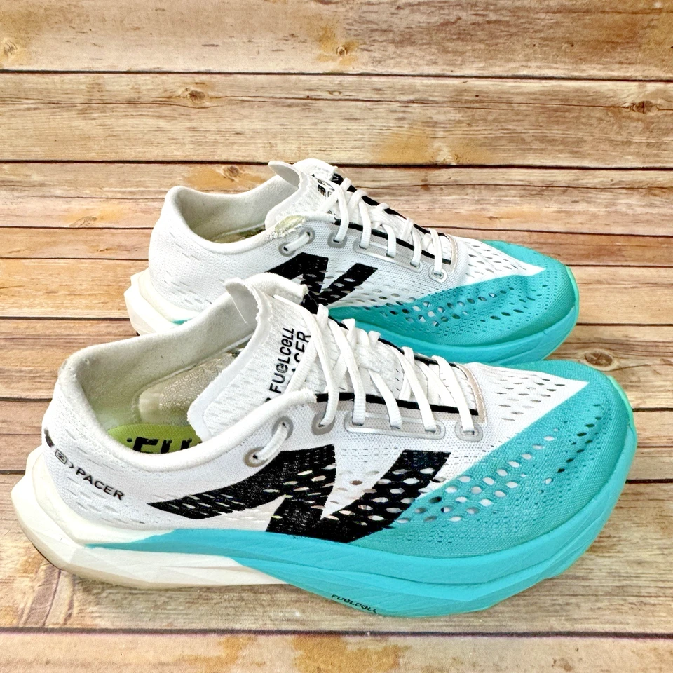 New Balance Womens FuelCell SuperComp Pacer V2 White Turquoise Running Shoes 9 - Image 2 of 4