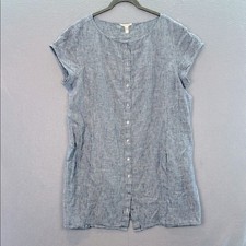 Eileen Fisher Women  s Hemp  Cotton strips Blue white short Sleeve Mini Dress XL