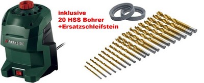 95Watt Bohrerschärfgerät inkl. 20 HSS Bohrer +Ersatzschleifsteine Bohrerschärfer