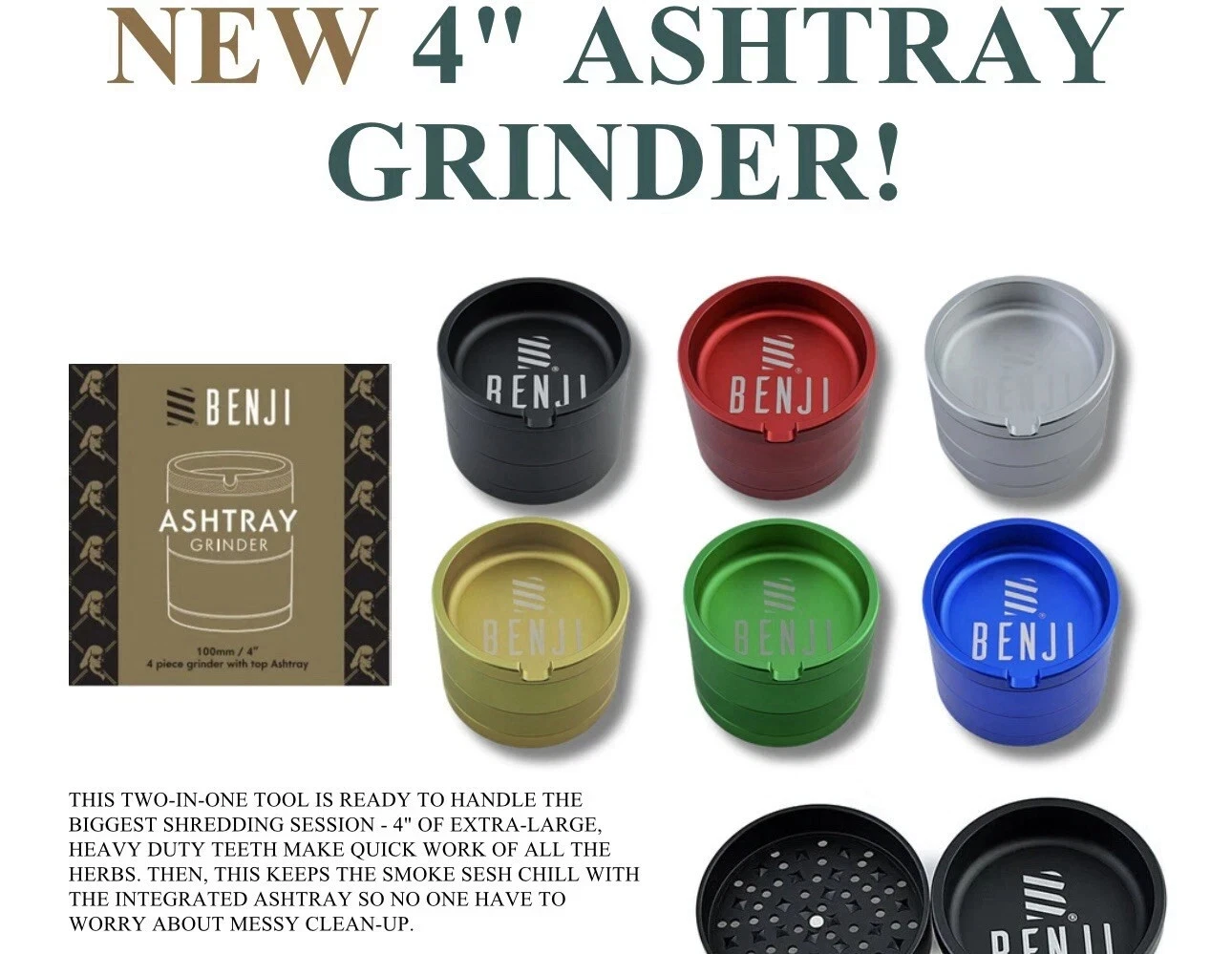 Benji 4 Inch 100mm Aluminum Grinder 4 Piece Herb Crusher Spice Grinder
