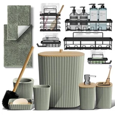 Bathroom Set - Sage Green Bathroom Accessories Set, 6PC Bathroom Accessory Se...