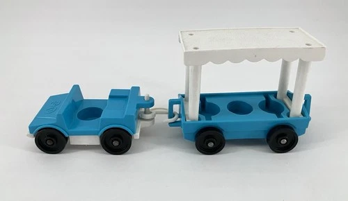 Vintage Fisher Price Little People Blue Zoo Tram Trolley and Car 1984