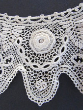 Antique Victorian Irish Crochet Lace Collar Yoke Raised Floral Handmade 1800s