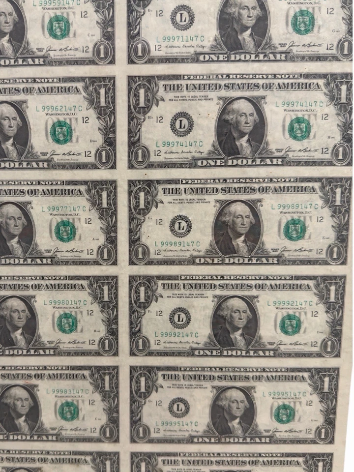 1985 Series Uncut Sheet Of 32 $1 Dollar Bills BEP USA Federal Reserve Framed - Image 3 of 4