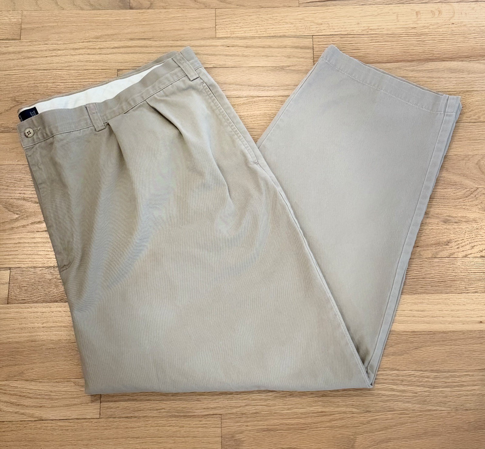 VINTAGE POLO RALPH LAUREN Andrew Big Pants Mens 50x30 Beige Pleats Khakis Chino