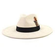 LIDHAY Big Wide Brim Fedora Hats for Women Men Western Suede Hat One Size Beige