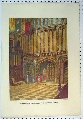 Original alter antiker Druck Farbe um 1864 Westminster Abbey Henry VII. Kapelle 19.