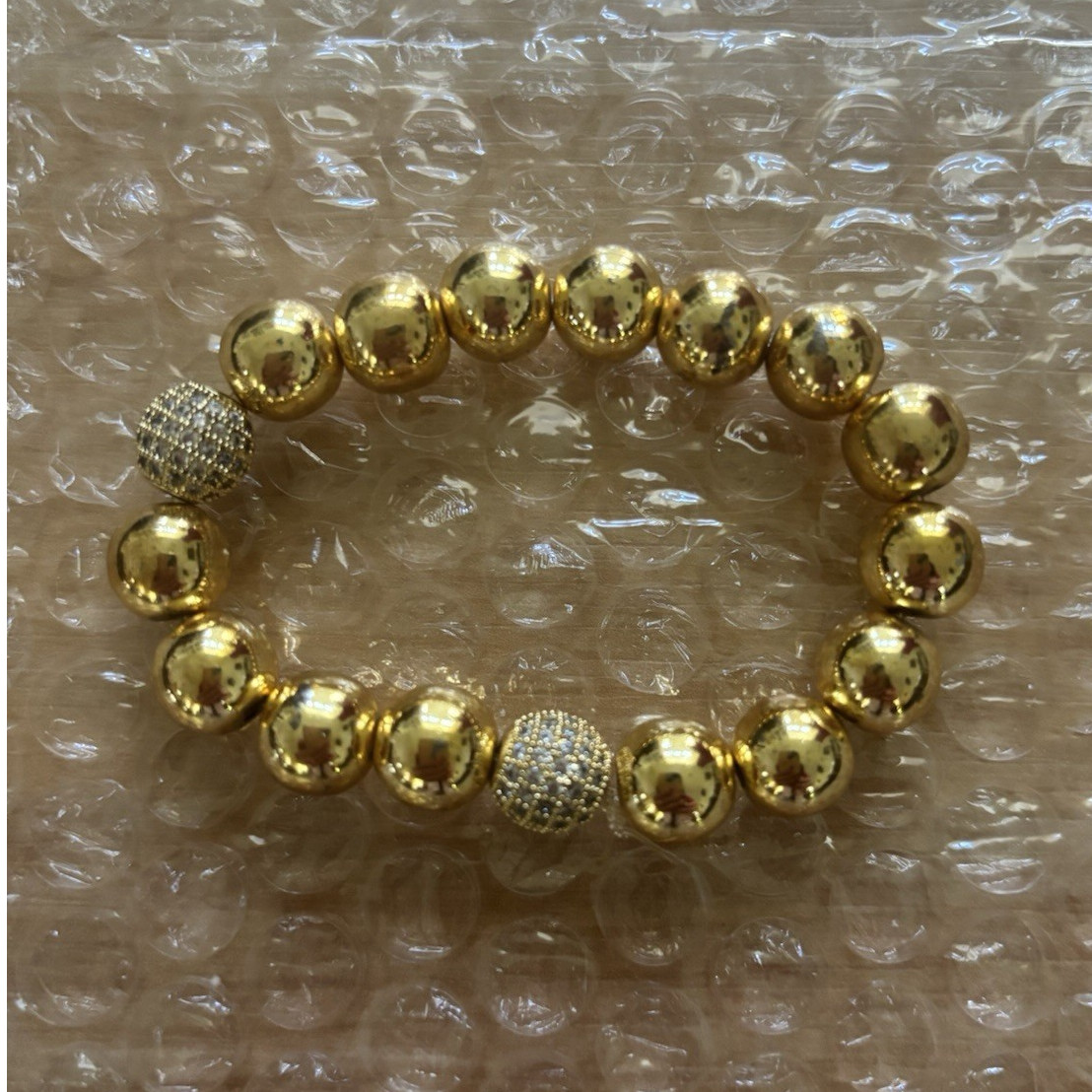 Gold & Silver Tone Round Metal Beaded Stretch Charm Bracelet