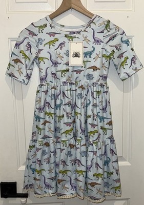 Only Little Once Boutique Jurassic Dinosaur Dino Print Dress Girls Size 10 Blue