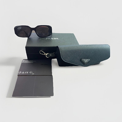 AUTHENTIC PRADA Milano Rectangle Sunglasses With Black Frame Gray Tinted Lenses