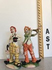 A604 Vintage 1980's Handpainted Porcelain Hobo Clown Figurines Lot x2 Antiques