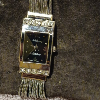 Adrina Ladies Rhinestone Metal Wristwatch W/Pyramid Crystal and Red Dial