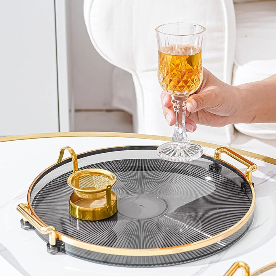 Round Tray with Gold Handle, Desserts Round Decorative Tray, Fruit Round Serv... - Image 2 of 4