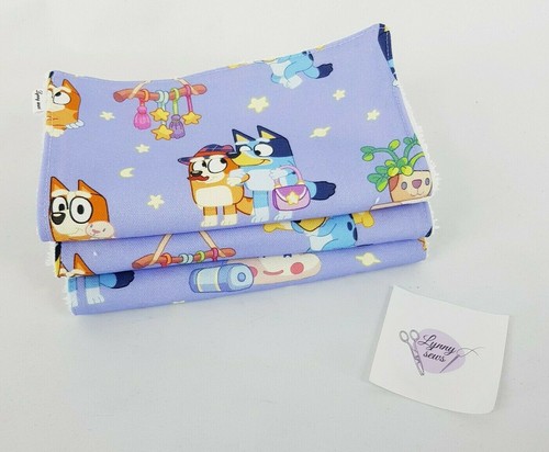 Baby Burp Cloths 3 Pack Purple Bluey Print 100% Cotton Towelling Backed Handmade - Bild 3 von 11