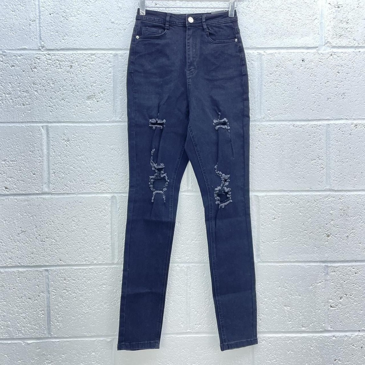 MISSGUIDED BLACK SKINNY JEANS SINNER HIGH WAIST RIPPED STRETCH DENIM BNWT  UK